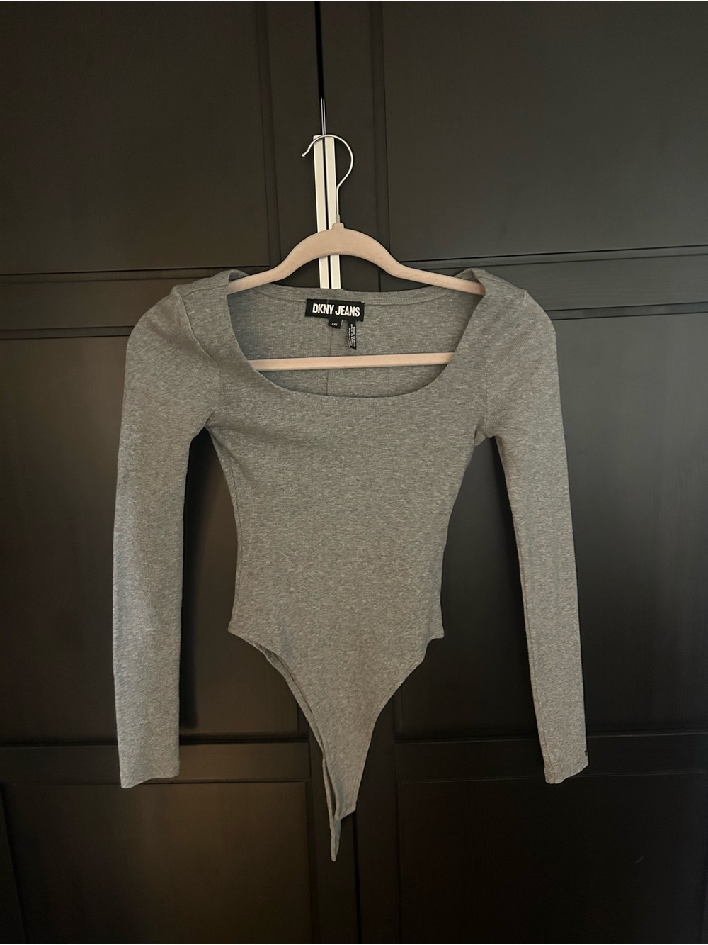 Dkny Heather Gray Long-Sleeve Scoop Neck Bodysuit